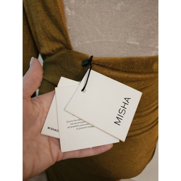 NWT MISHA x Anthropologie Pauline Bronze Asymmetric Jersey Maxi Dress $378 Sz 10 - Picture 8 of 12